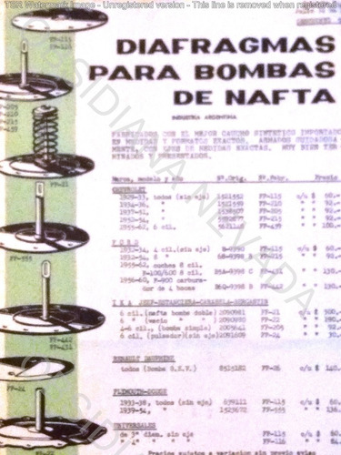 Antiguo Folleto Diafragmas Para Bomba Nafta Ventor Año 1963