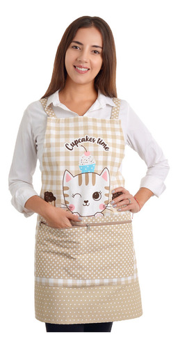 Amborella, Mandil De Cocina, 100% Algodón, Impermeable Beige Kawaii