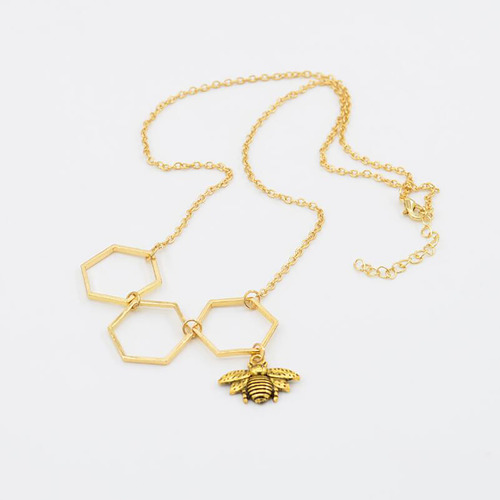 Colar Com Pingente De Abelha Hexagon Honeycomb Bee Colar Nic