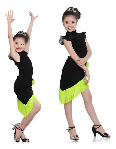 Vestido De Baile Latino Para Niñas, Verde, Salsa Y Tango