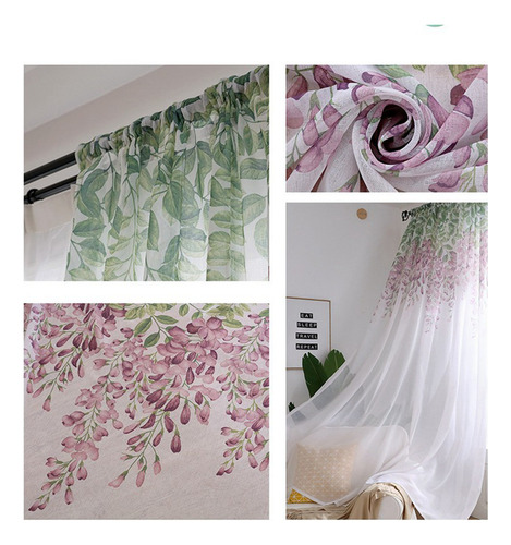 Cortinas De Gasa Bordadas Con Estampado De Flores De Glicina