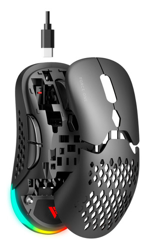 Mouse Gamer Force One Lynx Wireless 19k Dpi 7 Botões Rgb Cor Preto