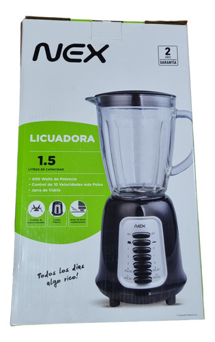 Licuadora Nex 1.5lt 400wt Vidrio Control 10 Velocidades 