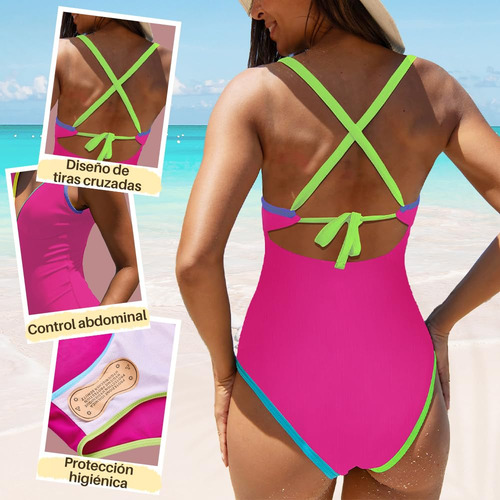 Bañador Una Pieza Para Mujer Traje Baño Con Bloques Color