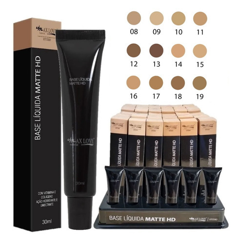 Base de maquiagem líquida Max Love Base Liquida base max love maquiagem liquido matte profissional alta cobertura 30ml Base Liquida Matte HD tom cor 12  -  30mL 30g