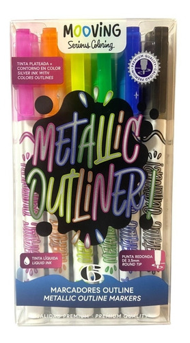 Marcadores Mooving Metallic Outliner Con Contorno X6 Colores