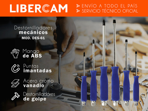 Kit X6 Juego Destornilladores De Golpe LIBERCAM DES-61 Mecanica Impacto Color Azul