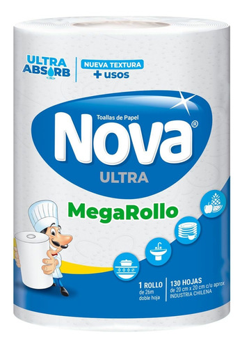 Imagen 2 de 5 de Toalla De Papel Nova Ultra Absorb Mega Rollo 1 Un 26 Mt