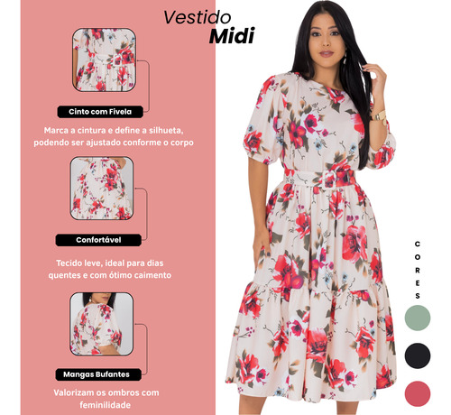 Vestido Rosana Canoa Midi Estampada