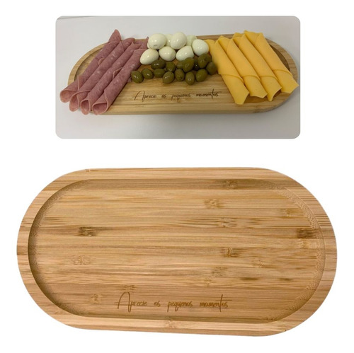 Bandeja Oval De Bambu 24cm Multiuso Com Frase Decorativa