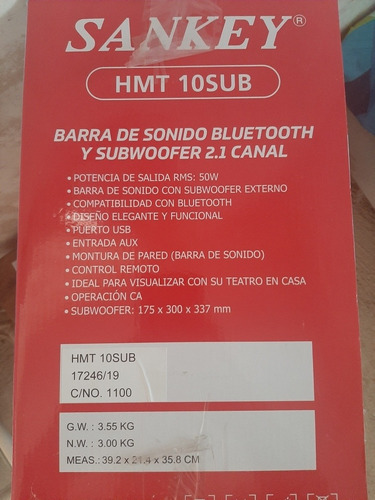 Imagen 2 de 4 de Barra De Sonido Con Subwofer Sankey Nueva De Paquete