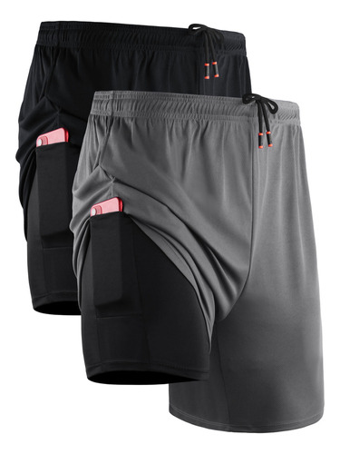 Pantalones Cortos Neleus Dry Fit 2 En 1 Para Correr Con Forr