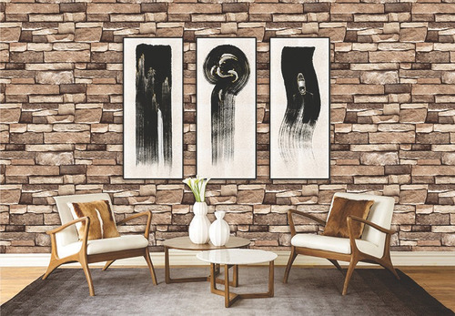 Imagen 3 de 10 de Papel Tapiz Adherible 10m X 45cm Piedra Laja Café Tp01