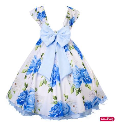Vestido Infantil Branco Azul Floral Formatura Festa Igreja