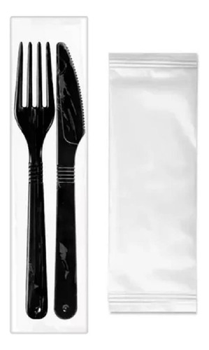 Guardanapo Sache + Talher Descartavel Garfo Faca 250 Un Cor Preto
