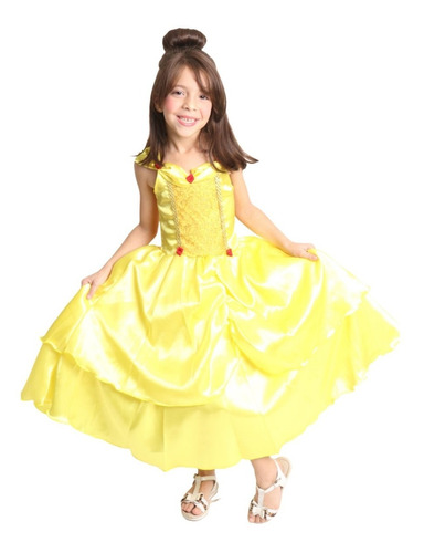 Vestido Fantasia Princesa Infantil Luxo Festa Bela La Belle