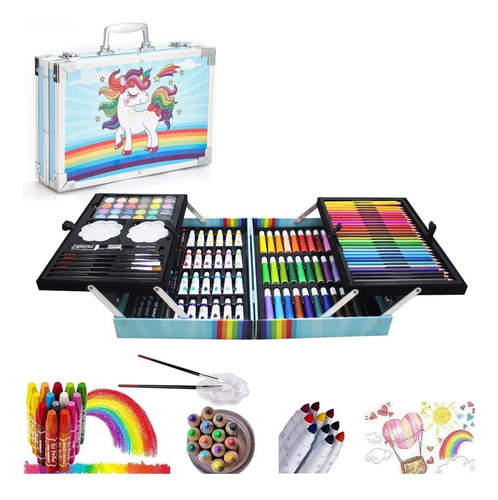 Kit Dibujo Niño 145 Piezas En Maleta Aluminio Doble Piso