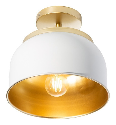 Lámpara De Techo Vintage Blanco Mate Oro 40w E27 1 Luz