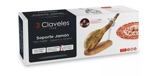 Soporte Jamonero 3 Claveles 1733 + Cuchillo Jamonero 25 Cm Color Marrón