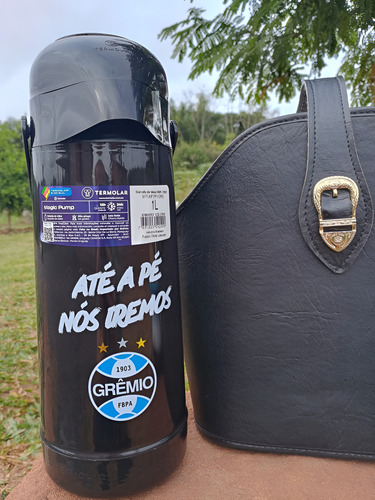 Kit Mateira Chimarrão Grêmio + Cuia E Bomba + Térmica 1l Cuia Madeira Imbuia