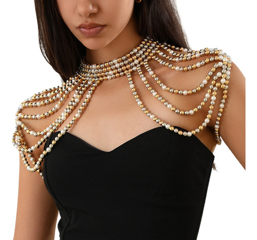 (a) Collar Lujoso Con Cadena De Cuello De Perlas Y Borlas Vi