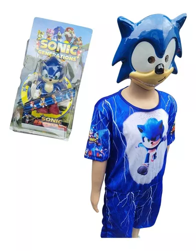 Fantasia Infantil Menino Sonic Com Máscara Filme Festa