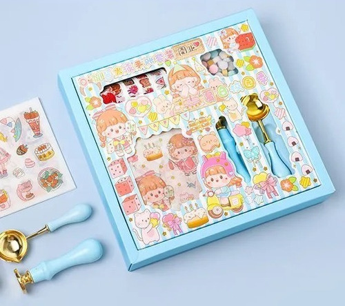 Kit Sellos Lacre Con Washitape Kawaii Timbres Scrapbook