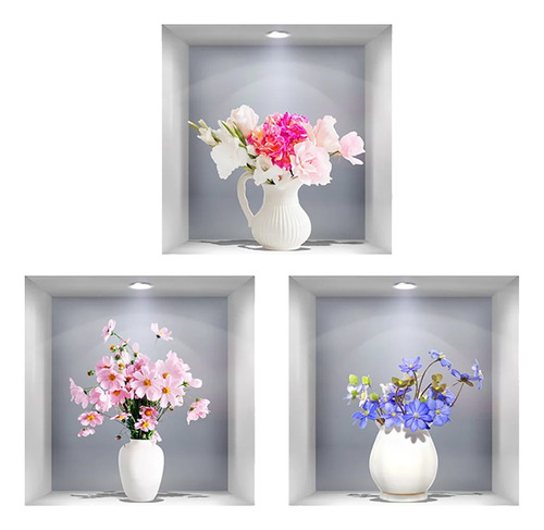 Calcomanías Para Pare Decoración Del Hogar Flores 3d 3pcs