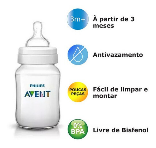 Kit 3 Mamadeiras Classic Anticólica 125/260/330ml Avent