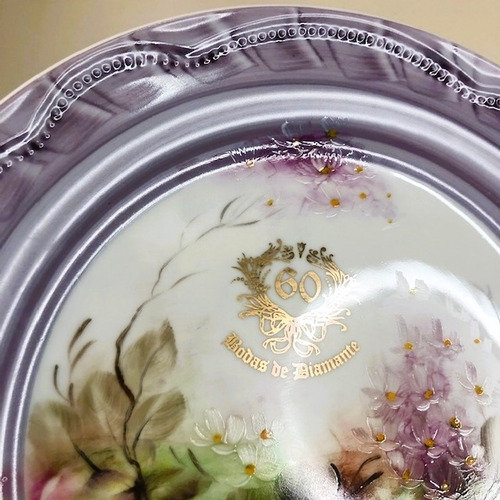Imagem 3 de 4 de Prato Pintado Bodas De Diamante 60 Anos De Casamento 26cm