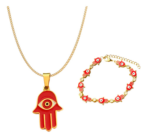 Collar Mano Fatima Y Ojo Turco Collar Y Pulsera
