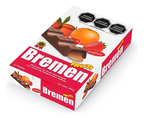Chocolate Bremen Fruti 336 Gr Relleno Sabor Tutifruti 21 Pz