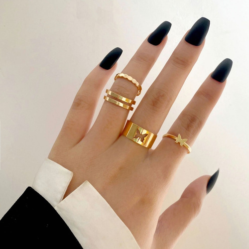 Imagen 4 de 9 de Juego De Anillos Vintage Abiertos De Punk Rock Para Mujer