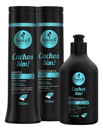 Kit Haskell Cachos Sim Shampoo, Condicionador Leave-in 300ml