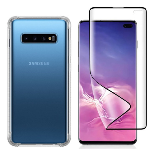 Capinha Capa Anti Queda Para Galaxy S10 Plus + Pelicula 3d Cor Transparente