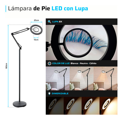 Lampara Pie Led Lupa Estetica Pestañas Cejas Maquillaje Blanco Blanco