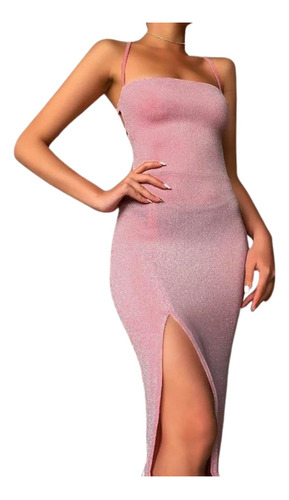 Vestido De Noche Elegante Con Cuello Plano Y Abertura Sexy