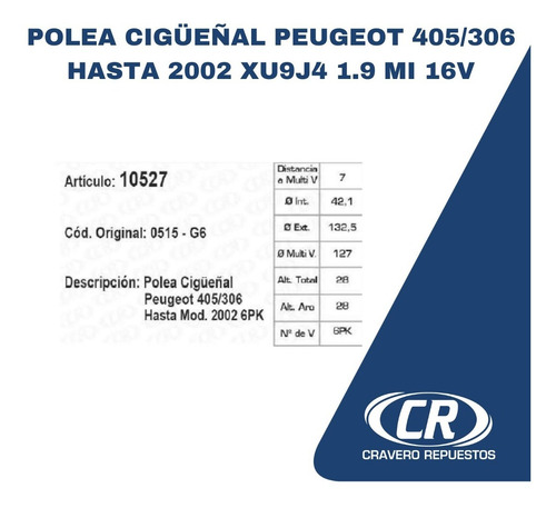 Polea Cigüeñal Peugeot 405/306 Hasta 2002 Xu9j4 1.9 Mi 16v