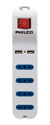 Alargador Extensión Philco 4 Pos Y 2 Usb Blanco