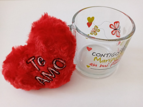 Taza 14 Febrero Vidrio Amor Amistad Regalo Llavero Corazón