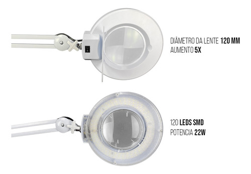 Lupa Articulada Amplia 10x Lente 120mm 126 Leds Smd+ Suporte