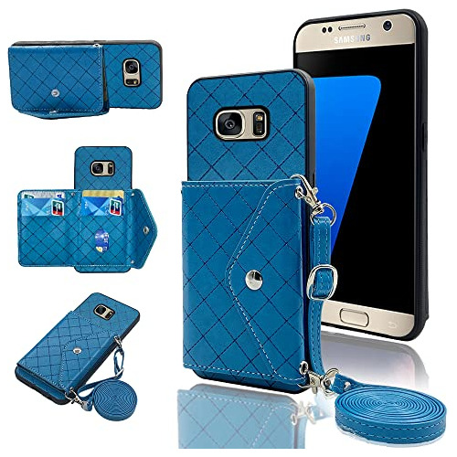 Funda Cartera Para Samsung Galaxy S7 Azul Piel Sintetica