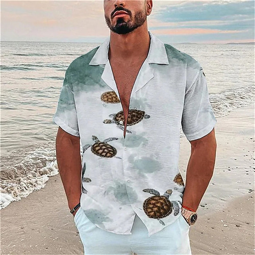 Camisa De Manga Corta Hawaiana De Playa Para Hombre