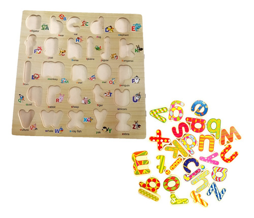 Kit Tablero Abecedario Numero Alfabeto Madera Ingles Encajab