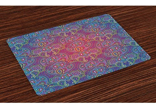 Lunarable Purple Place Mats Conjunto De 4 Boho Paisley Patte