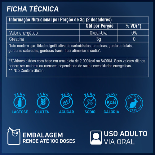 Suplemento Em Pó Creatina Ultra Micronizada 300g - 100 Doses Sem Sabor