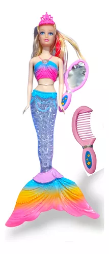 Boneca Barata Sereia Com Luz E Musical Tipo Barbie 30 Cm 4pç em