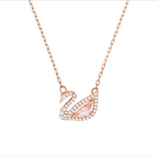 Collar De Cisne Pequeño De Oro Rosa De Plata De Ley