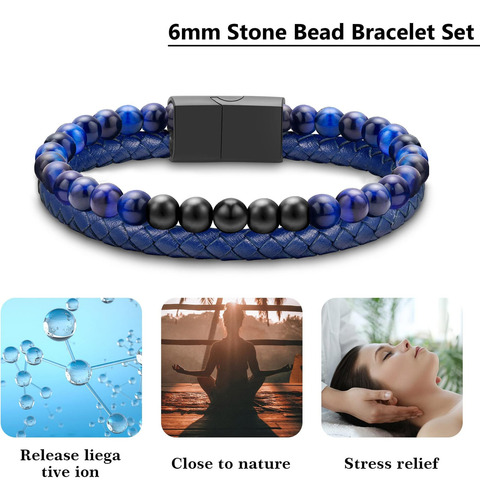 Pulseras Para Hombre Regalos Ojo De Tigre Azul, Cuero Azul P