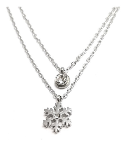 V Colar Multicamadas Double Snowflake Steel Christmas Layer
